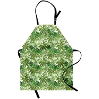 Abakuhaus Kookschort met palmbladpatroon, mix van junglebladeren, Madagaskar-thema, Aloha botanische bosplant, kleurvast, in hoogte verstelbaar, wasbaar, heldere digitale druk, olijfgroen, wit, groen