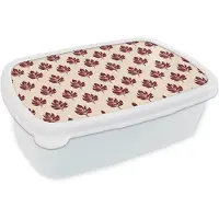MuchoWow Broodtrommel Wit - Lunchbox Botanisch - Patroon - Bordeaux - Brooddoos 18x12x6 cm - Brood lunch box - Broodtrommels voor kinderen en volwassenen