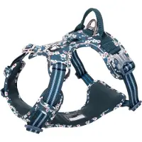TrueLove honden tuig - Honden harnas - Tuigje - Harnas – Reflecterend - Hond - Wandelen - Blauw Wit Bloem - S