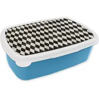 MuchoWow Broodtrommel Blauw - Lunchbox Klassiek - Patroon - Zwart - Brooddoos 18x12x6 cm - Brood lunch box - Broodtrommels voor kinderen en volwassenen