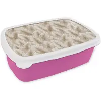 MuchoWow Broodtrommel Roze - Lunchbox Botanisch - Patroon - Beige - Brooddoos 18x12x6 cm - Brood lunch box - Broodtrommels voor kinderen en volwassenen