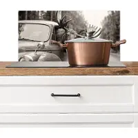 KitchenYeah Spatscherm keuken 70x30 cm - Kookplaat achterwand Eland - Auto - Gewei - Zwart - Wit - Muurbeschermer - Spatwand fornuis - Hoogwaardig aluminium