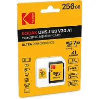 Kodak 256GB Micro SD UHS-I U3 V30 100Mb/s Geheugenkaart + Adapter