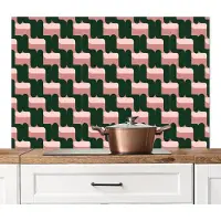 KitchenYeah Spatscherm keuken 120x80 cm - Kookplaat achterwand Vlechtpatroon - Groen - Roze - Geometrisch - Muurbeschermer - Spatwand fornuis - Hoogwaardig aluminium