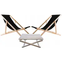 Woodok 2x Houten Loungestoel Zwart + Bijzettafel - Opvouwbaar & Verstelbaar