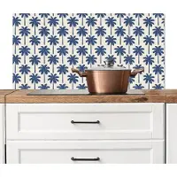 KitchenYeah Spatscherm keuken 100x50 cm - Kookplaat achterwand Symmetrisch - Palm - Blauw - Muurbeschermer - Spatwand fornuis - Hoogwaardig aluminium