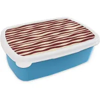 MuchoWow Broodtrommel Blauw - Lunchbox Golven - Rood - Patroon - Crème - Brooddoos 18x12x6 cm - Brood lunch box - Broodtrommels voor kinderen en volwassenen