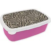 MuchoWow Broodtrommel Roze - Lunchbox Zebra - Klassiek - Zwart - Brooddoos 18x12x6 cm - Brood lunch box - Broodtrommels voor kinderen en volwassenen