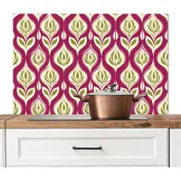 KitchenYeah Spatscherm keuken 100x65 cm - Kookplaat achterwand Retro - Floraal - Paars - Muurbeschermer - Spatwand fornuis - Hoogwaardig aluminium