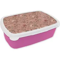 MuchoWow Broodtrommel Roze - Lunchbox Botanisch - Bloemen - Roze - Brooddoos 18x12x6 cm - Brood lunch box - Broodtrommels voor kinderen en volwassenen