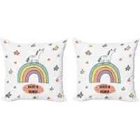 Abakuhaus Eenhoorn Kussenhoes – 2x45x45 cm – Regenboog Sterren – Dubbelzijdig