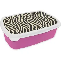 MuchoWow Broodtrommel Roze - Lunchbox Zebra - Print - Klassiek - Zwart - Brooddoos 18x12x6 cm - Brood lunch box - Broodtrommels voor kinderen en volwassenen