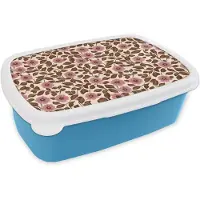 MuchoWow Broodtrommel Blauw - Lunchbox Bloemen - Bladeren - Kleurrijk - Brooddoos 18x12x6 cm - Brood lunch box - Broodtrommels voor kinderen en volwassenen