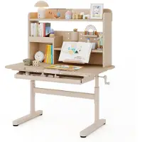 Costway Bureau voor kinderen, kinderbureau, 52-74 cm, in hoogte verstelbaar, met kantelbaar tafelblad, kindertafel met plank, lade en boekenstandaard, schoolbureau voor kinderen vanaf 3 jaar (natuur)