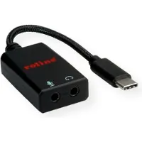 Roline Adapter, USB-C naar 2x 3,5 mm audio, zwart/blauw, 0,13 meter