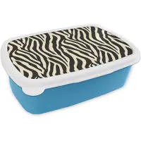 MuchoWow Broodtrommel Blauw - Lunchbox Zebra - Print - Klassiek - Zwart - Brooddoos 18x12x6 cm - Brood lunch box - Broodtrommels voor kinderen en volwassenen