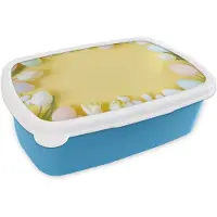 MuchoWow Broodtrommel Blauw - Lunchbox Tulpen - Eieren - Pastelkleuren - Geel - Brooddoos 18x12x6 cm - Brood lunch box - Broodtrommels voor kinderen en volwassenen