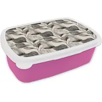 MuchoWow Broodtrommel Roze - Lunchbox Botanisch - Bladeren - Zwart - Brooddoos 18x12x6 cm - Brood lunch box - Broodtrommels voor kinderen en volwassenen