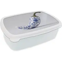 MuchoWow Broodtrommel Wit - Lunchbox Chilipeper - Keramiek - Blauw - Brooddoos 18x12x6 cm - Brood lunch box - Broodtrommels voor kinderen en volwassenen