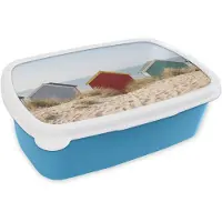MuchoWow Broodtrommel Blauw - Lunchbox Strand - Huisjes - Kleurrijk - Duinen - Brooddoos 18x12x6 cm - Brood lunch box - Broodtrommels voor kinderen en volwassenen