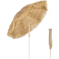 Laura Strandparasol 150 cm Diameter – Kantelbaar, Hoogte Verstelbaar 140-188 cm, Zandanker & Draagtas, Tropisch Tiki-Design, Waterafstotend Polyester, Lichtgewicht voor Strand, Camping en Balkon –