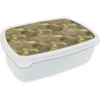 MuchoWow Broodtrommel Wit - Lunchbox Modern - Geometrisch - Goud - Brooddoos 18x12x6 cm - Brood lunch box - Broodtrommels voor kinderen en volwassenen