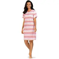 Comtessa Nachthemd 'Cool Pink Stripes' - Dames Nachthemd - Korte Mouw - Roze - Maat 52