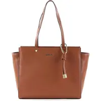 DKNY Leren Schoudertas Shopper Mackenzie Logo Tote Caramel Bruine