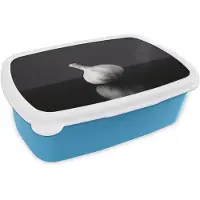MuchoWow Broodtrommel Blauw - Lunchbox Knoflook - Zwart - Wit - Brooddoos 18x12x6 cm - Brood lunch box - Broodtrommels voor kinderen en volwassenen