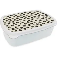 MuchoWow Broodtrommel Wit - Lunchbox Madeliefjes - Grafisch - Zwart - Beige - Brooddoos 18x12x6 cm - Brood lunch box - Broodtrommels voor kinderen en volwassenen