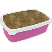 MuchoWow Broodtrommel Roze - Lunchbox Organisch - Lijnen - Goud - Brooddoos 18x12x6 cm - Brood lunch box - Broodtrommels voor kinderen en volwassenen