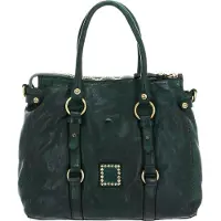 Campomaggi Leren Schoudertas Shopper Shopping Medium Bottiglia Donkergroen