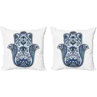 Abakuhaus Hamsa Kussenhoes Set – 2x50x50 cm – Mystiek, Digitaaldruk, Babyblauw