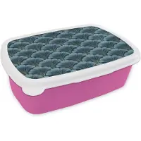 MuchoWow Broodtrommel Roze - Lunchbox Patroon - Ginkgoblad - Blauw - Brooddoos 18x12x6 cm - Brood lunch box - Broodtrommels voor kinderen en volwassenen