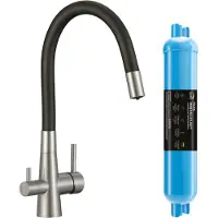 Laveo Riveco Keukenkraan met Minerale Waterfilter - Geborsteld Staal/Zwart