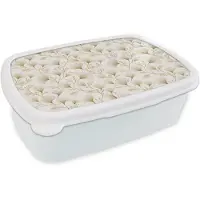 MuchoWow Broodtrommel Wit - Lunchbox Ginkgo - Takken - Goud - Brooddoos 18x12x6 cm - Brood lunch box - Broodtrommels voor kinderen en volwassenen