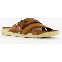 Van Beers leren heren slippers bruin maat 45