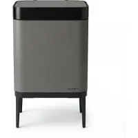 STAUS&BACH Prullenbak 60 liter - Inclusief afvalscheiderringen 2x 30 liter - 2 vakken - RVS - Graphite grijs - 42x33x76cm - Nuvio