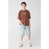 Shoeby T-shirt bruin Jongens Katoen Ronde hals Tekst - maat 122/128