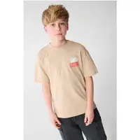 Shoeby T-shirt met backprint zand Beige Jongens Katoen Ronde hals Backprint - maat 158/164