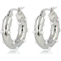 My Bendel - Elegante Zilverkleurige Oorring met Stralende Witte Parels - met Luxe Cadeauverpakking | Sieraden Voor Dames