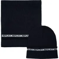 Replay Dop Sjaal Beanie + Scarf Set Dk Night Blue Blauw