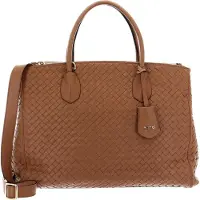 Abro Leren Business tas Schoudertas met laptopvak Leather Piuma Weaving Businessshopper Busy Cuoio Bruine