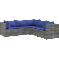 vidaXL 5-delige Loungeset met kussens poly rattan grijs