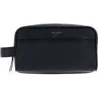 Ted Baker Leren toilettas Samberg Tie Bar Detail Washbag Black zwart