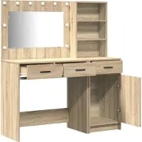 vidaXL Kaptafel met spiegellichten met lade 2 pcs Bruin Bewerkt hout
