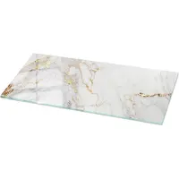 Tulup Tafelblad Glas - Elegant Geaderd Marmer Gehard Glas - 125 cm x 50 cm - Wit Glazen Tafelblad - Rechthoekig Tafelblad Glas - Glazen Tafelblad voor de Woonkamer - Glasplaat Tafel