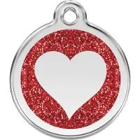 Red Dingo Heart Red glitter hondenpenning large/groot dia. 3,8 cm