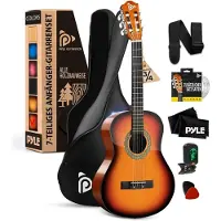 Pyle Akoestische Gitaar Set- 1/4 Maat Gitaar-Volledig Houten Nylon Snaar Instrument- met Capo, Gigbag, Gitaarband, Extra Set Snaren- Gitaar voor Beginners en Volwassenen