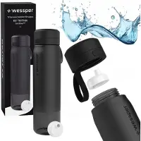 Wessper BPA-vrije drinkfles 1L met actieve koolfilter – duurzame waterfles voor sport, school & fitness – Zwart